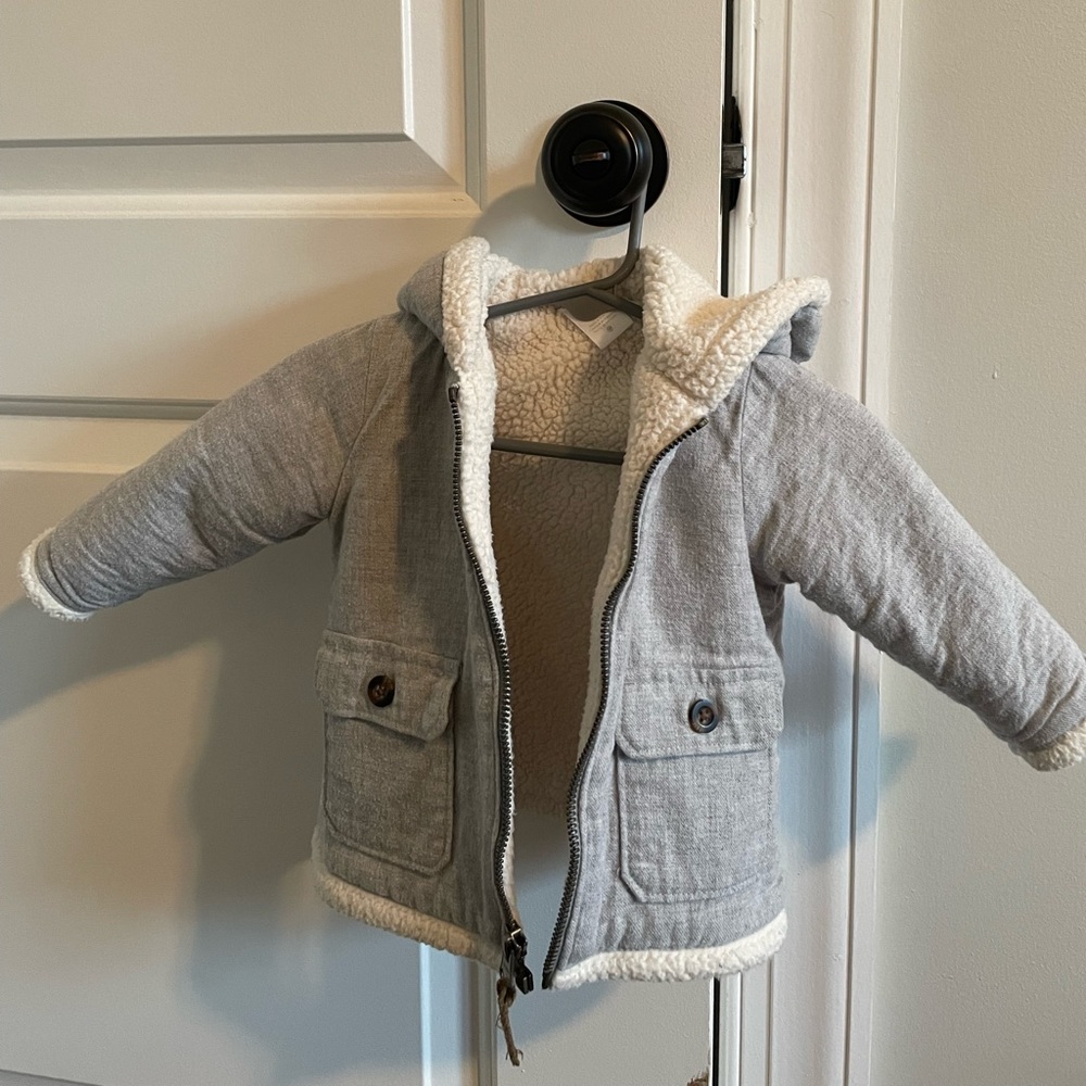 Excellent Condition Carter’s Gray Sherpa Lined Zip Hooded Jacket - 9mo
